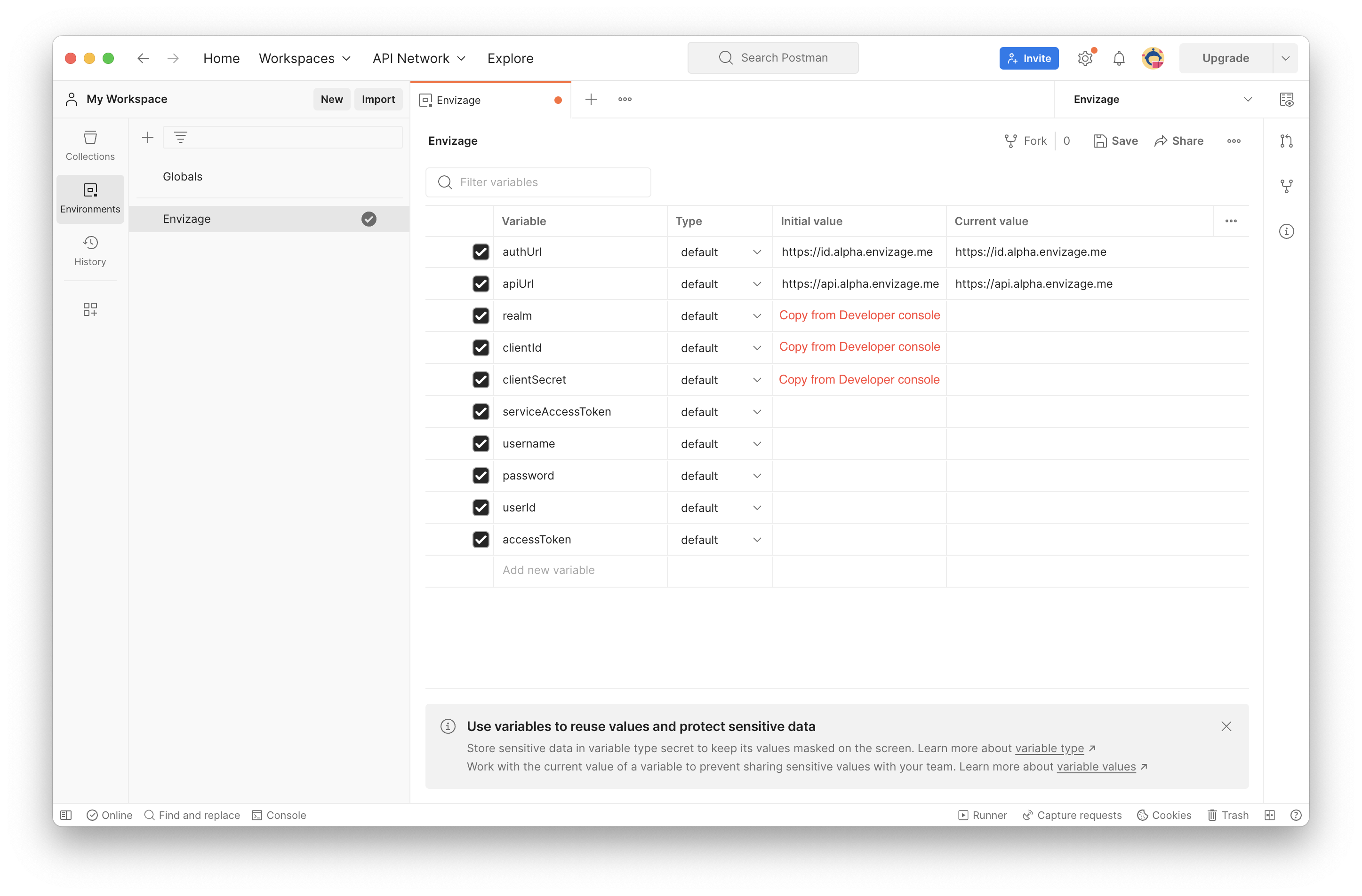 Postman credentials